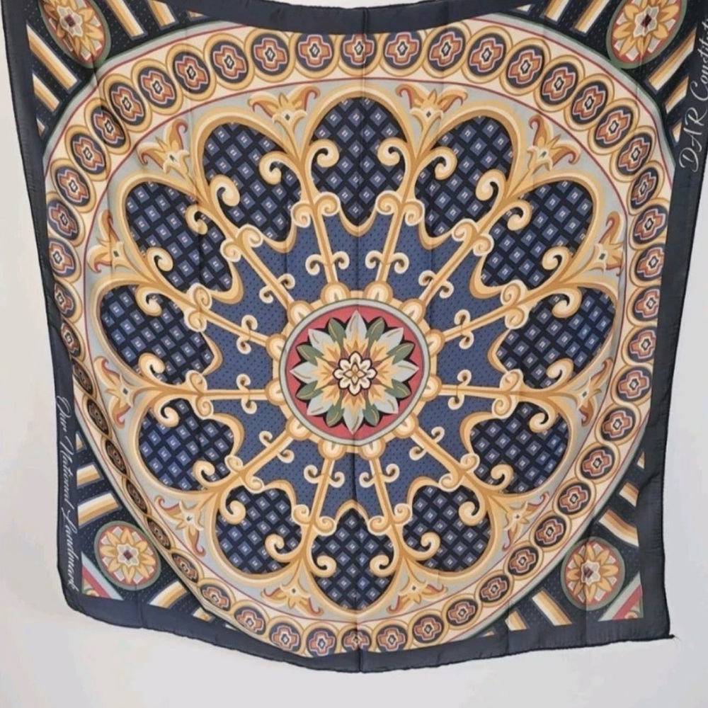 Vintage DAR Ornate Blue and Gold Scarf